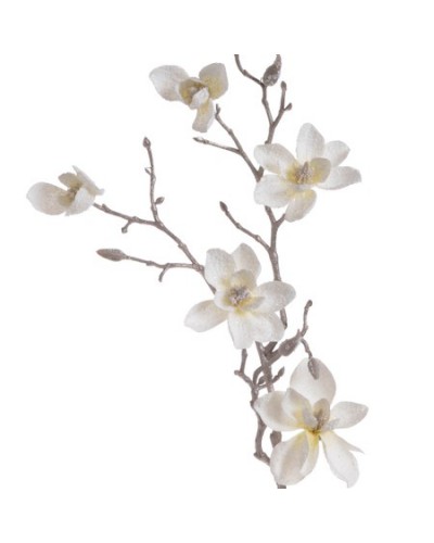 Magnolia Sztuczna Gałązka Ośnieżona Kwiaty